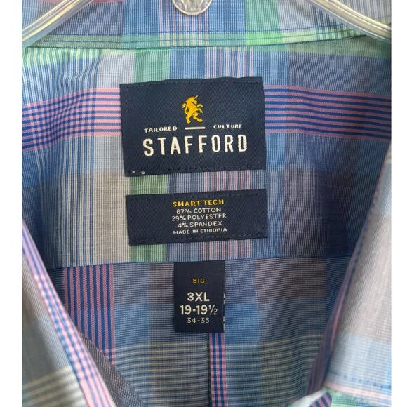 Stafford Purple/Blue Pastel Plaid Button-Down Mens Size 3XL BIG - Picture 2 of 5